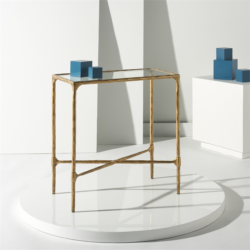 Safavieh Isabellina Iron and Glass Accent Table in Brass / Clear