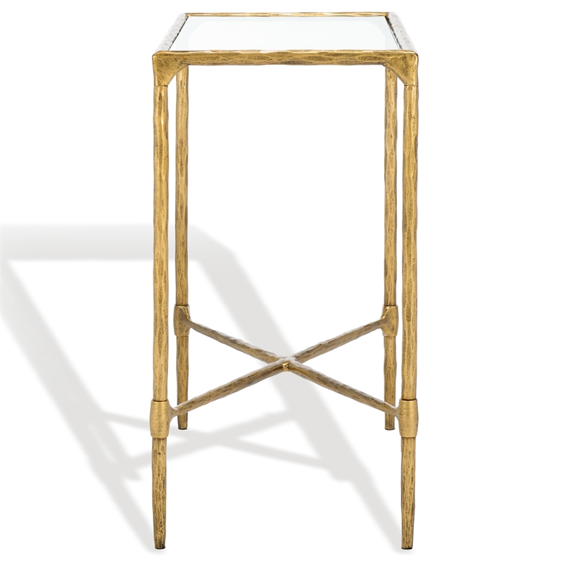 Safavieh Isabellina Iron and Glass Accent Table in Brass / Clear