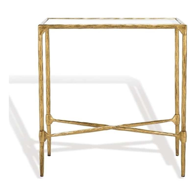 Safavieh Isabellina Iron and Glass Accent Table in Brass / Clear