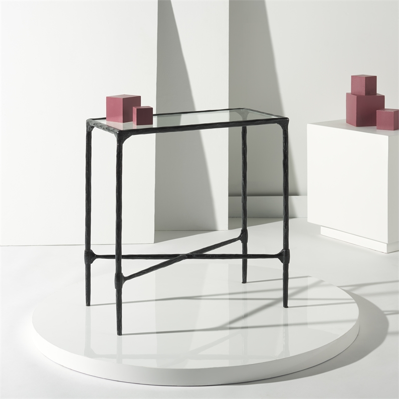 Safavieh Isabellina Iron and Glass Accent Table in Black / Clear