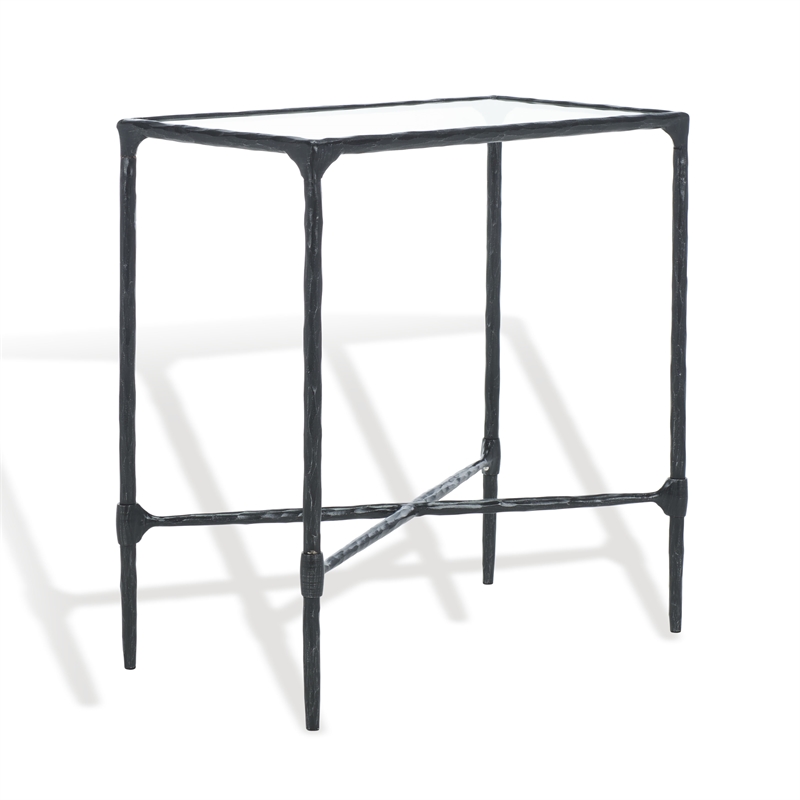 Safavieh Isabellina Iron and Glass Accent Table in Black / Clear