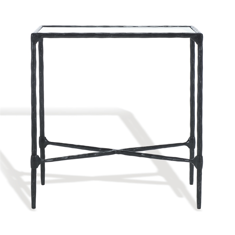 Safavieh Isabellina Iron and Glass Accent Table in Black / Clear