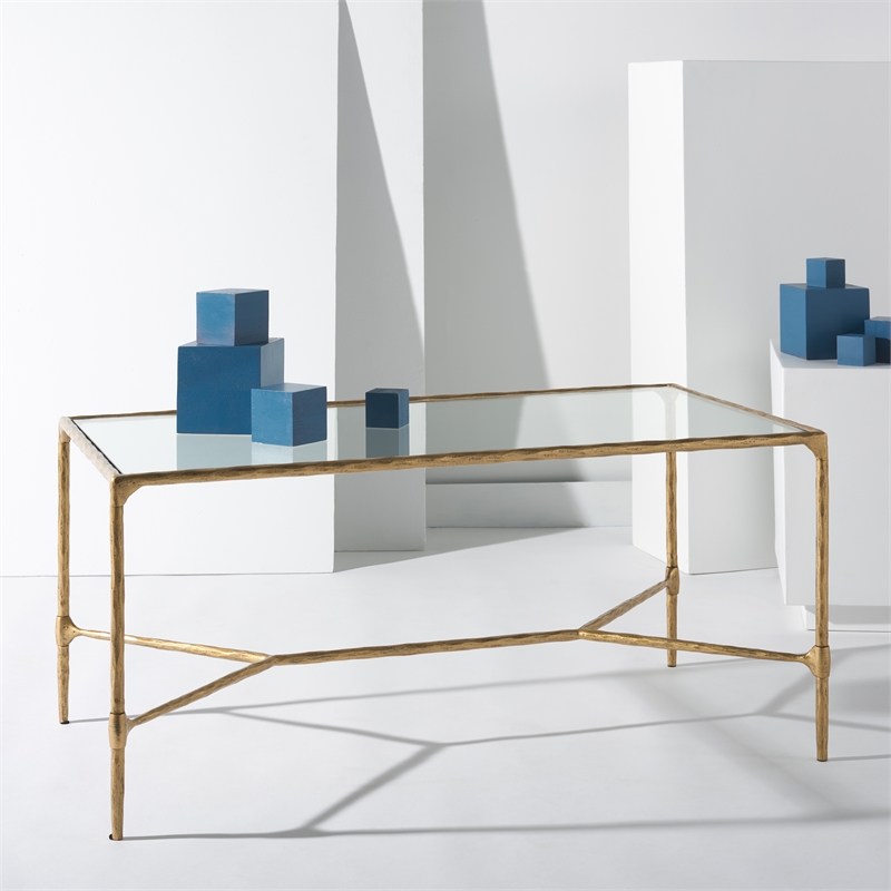 Safavieh Isabellina Iron and Glass Coffee Table in Brass / Clear