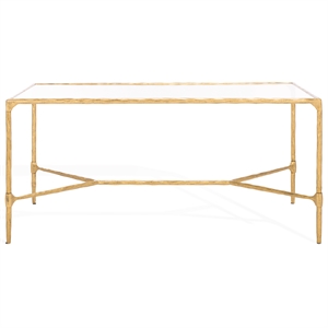 safavieh isabellina iron and glass coffee table in brass / clear