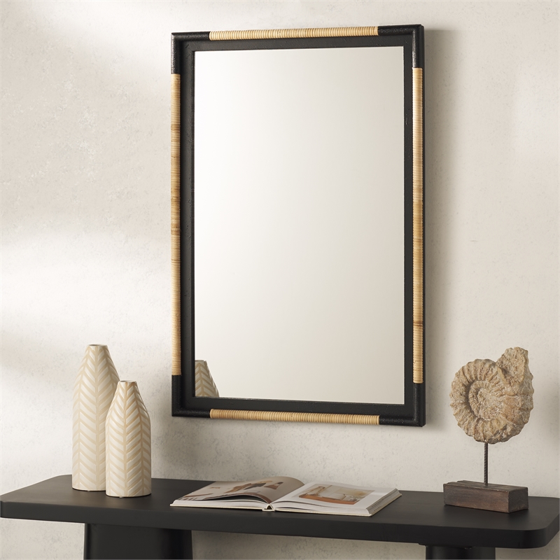 Safavieh Renah Wood and Iron Mirror in Natural / Black