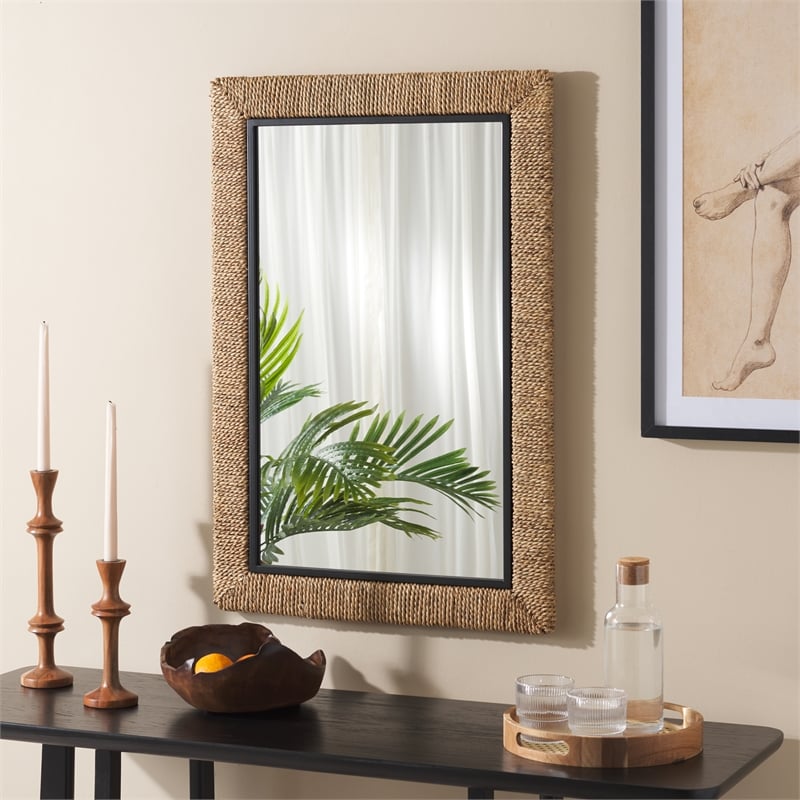 Safavieh Amelda Wood and Iron Mirror in Natural / Black
