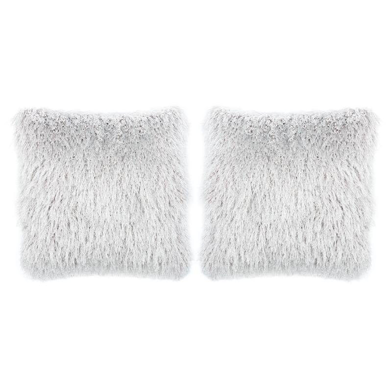 Safavieh Shag Modish Polyester Metallic Pillow in Silver