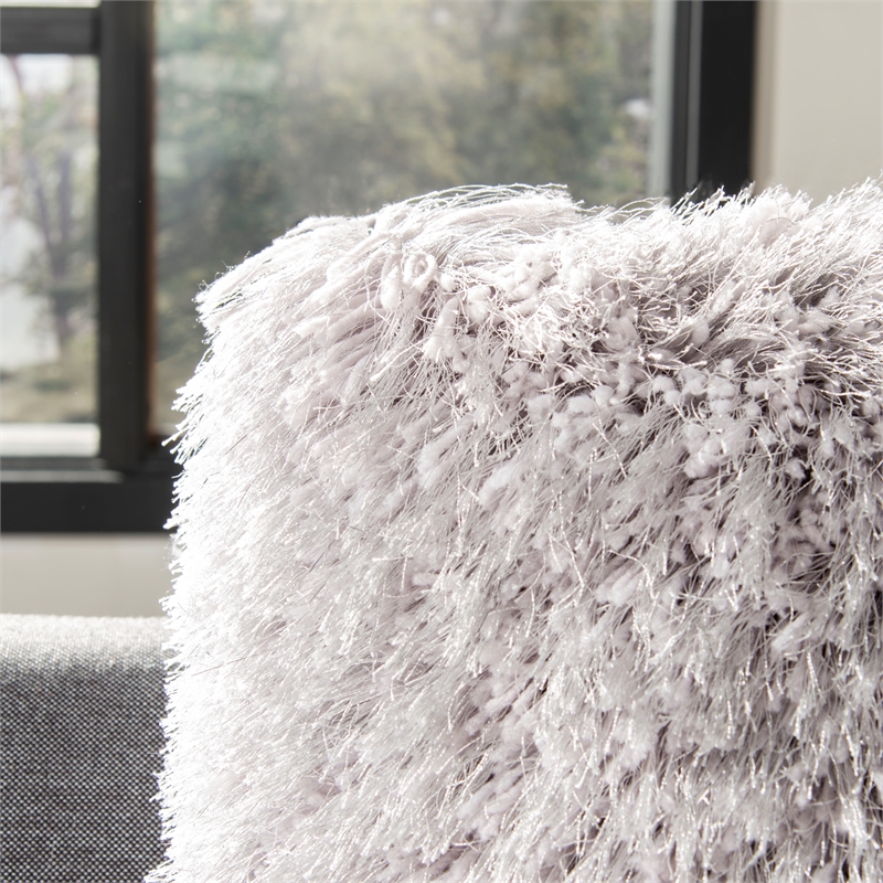 Safavieh Shag Modish Polyester Metallic Pillow in Silver