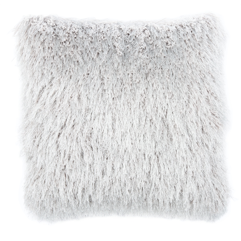 Safavieh Shag Modish Polyester Metallic Pillow in Silver