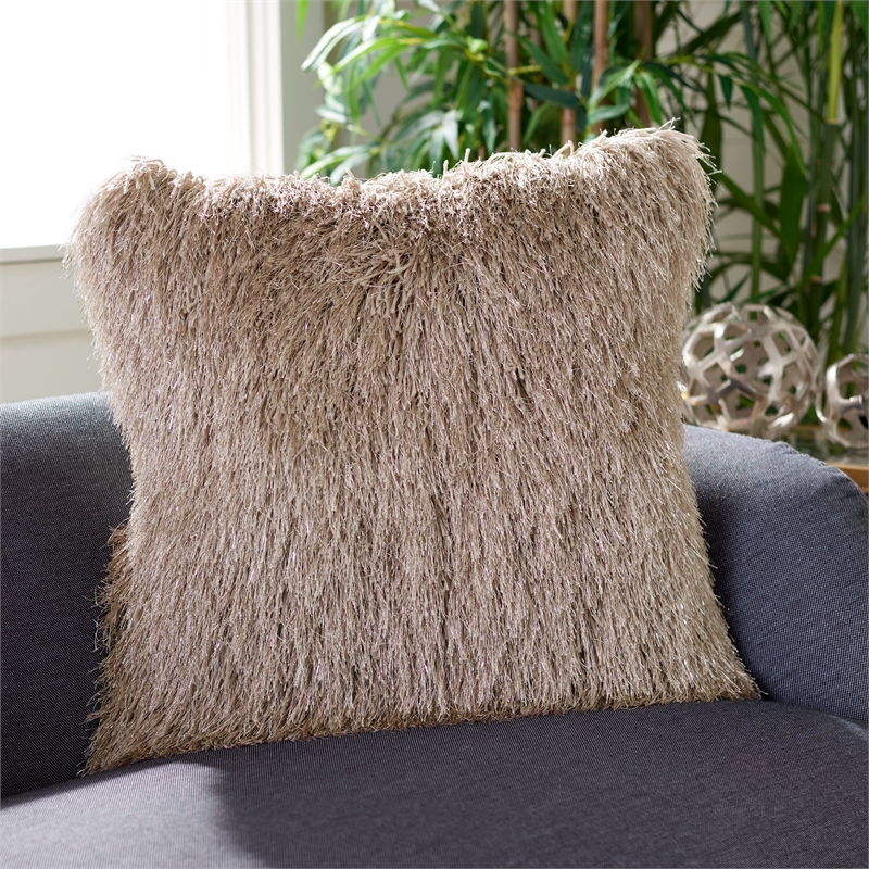 Safavieh Shag Modish Polyester Metallic Pillow in Bronze