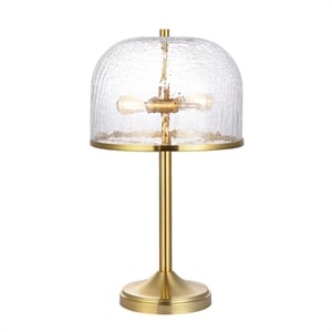safavieh daye glass and metal table lamp in clear / brass