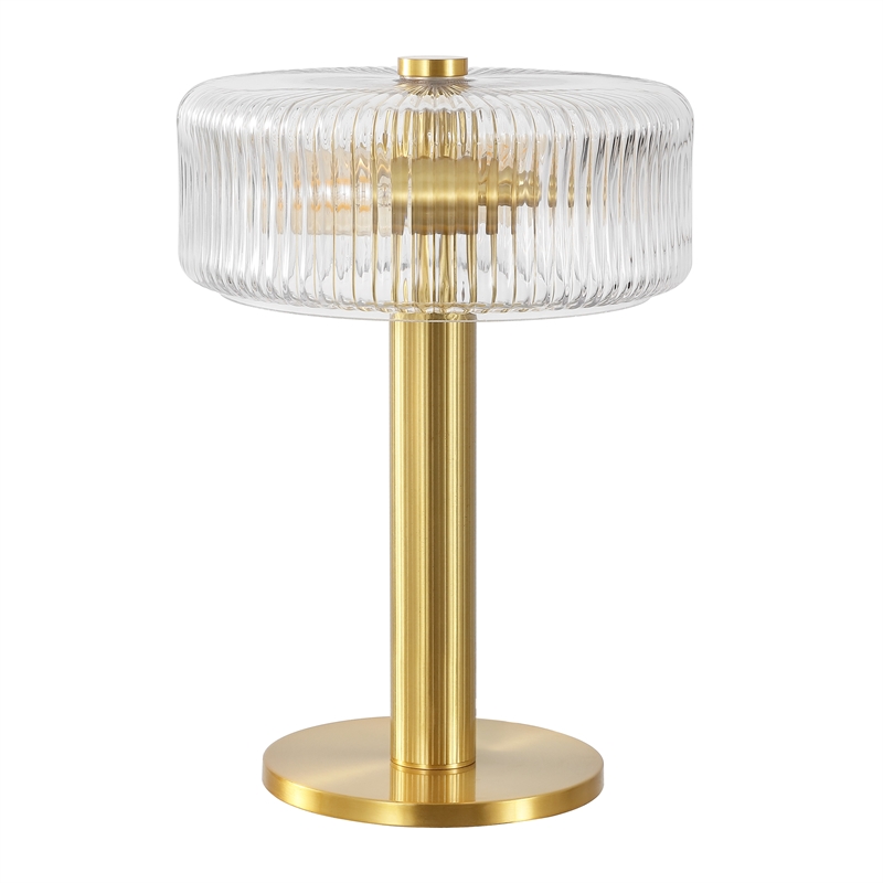 Safavieh Dua Glass and Metal Table Lamp in Clear / Brass