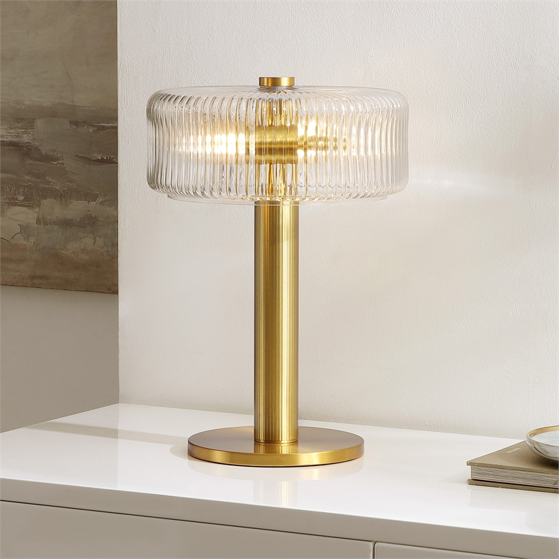 Safavieh Dua Glass and Metal Table Lamp in Clear / Brass