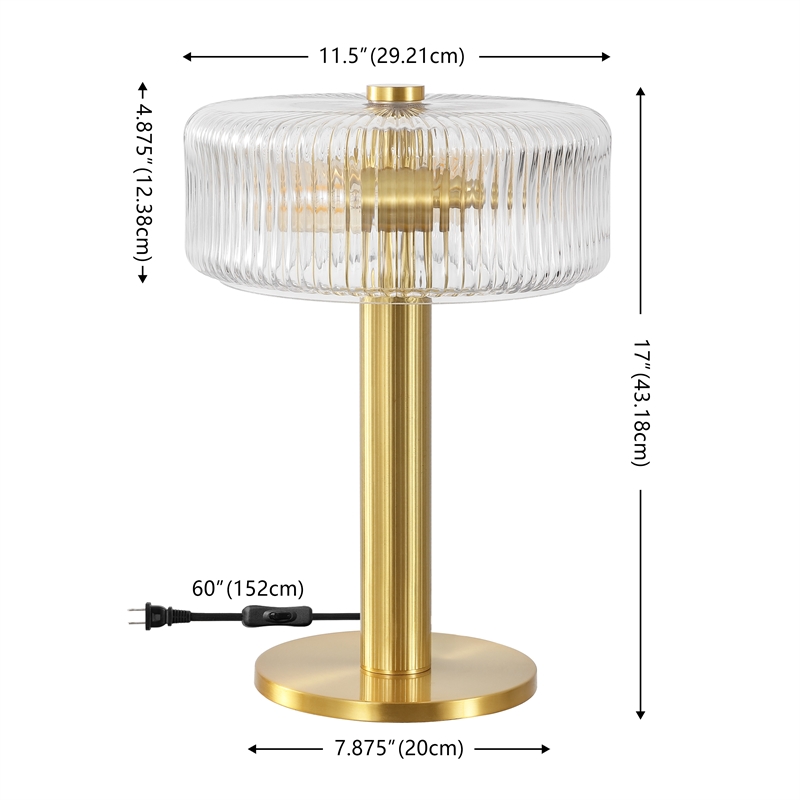 Safavieh Dua Glass and Metal Table Lamp in Clear / Brass