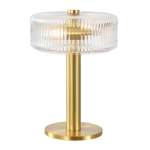 safavieh dua glass and metal table lamp in clear / brass