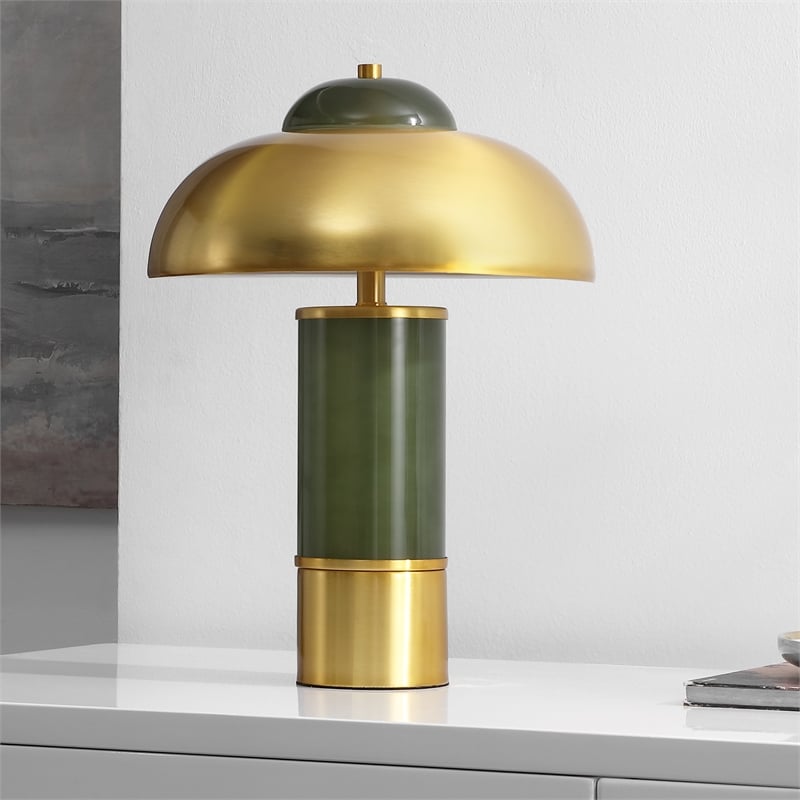 Safavieh Drea Glass and Metal Table Lamp in Green / Brass