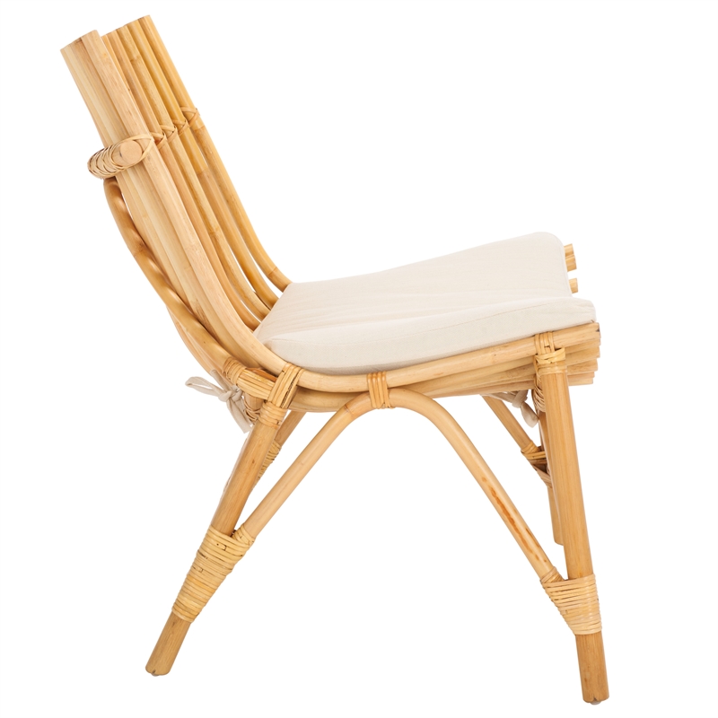 Safavieh Eisley Rattan Accent Chair with Cotton Cushion in White / Natural