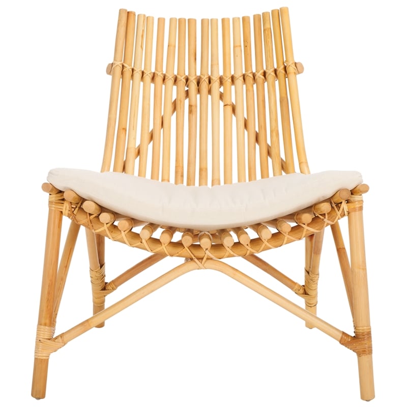 Safavieh Eisley Rattan Accent Chair with Cotton Cushion in White / Natural