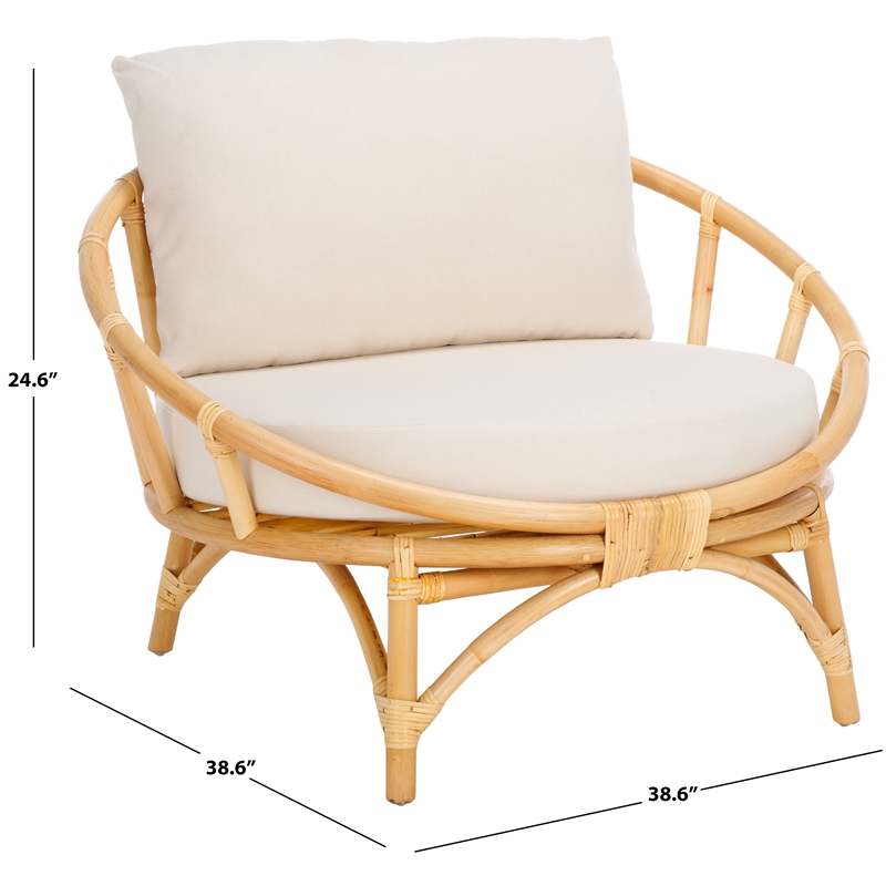 Safavieh Gwyneth Rattan Accent Chair with Cotton Cushion in White / Natural