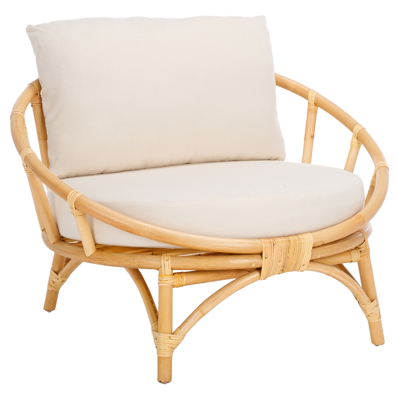 Safavieh Gwyneth Rattan Accent Chair with Cotton Cushion in White / Natural