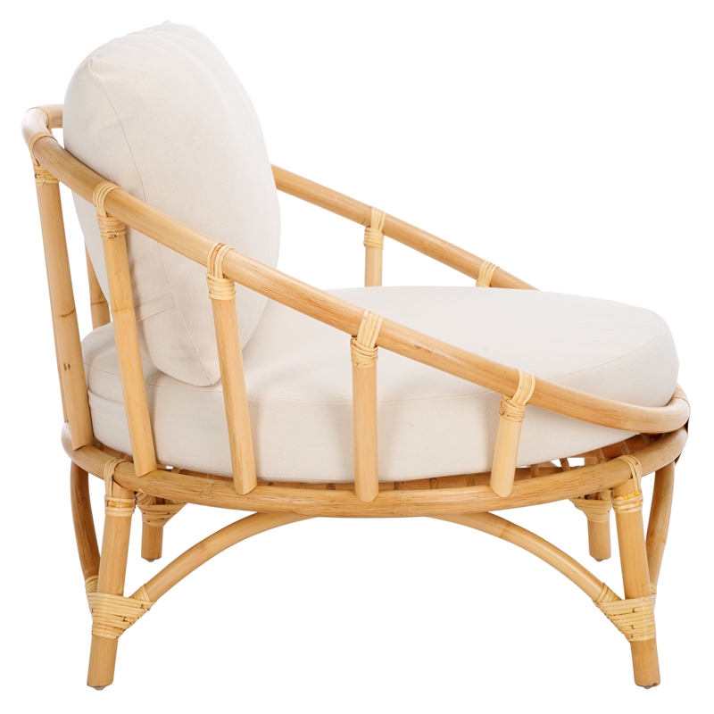 Safavieh Gwyneth Rattan Accent Chair with Cotton Cushion in White / Natural