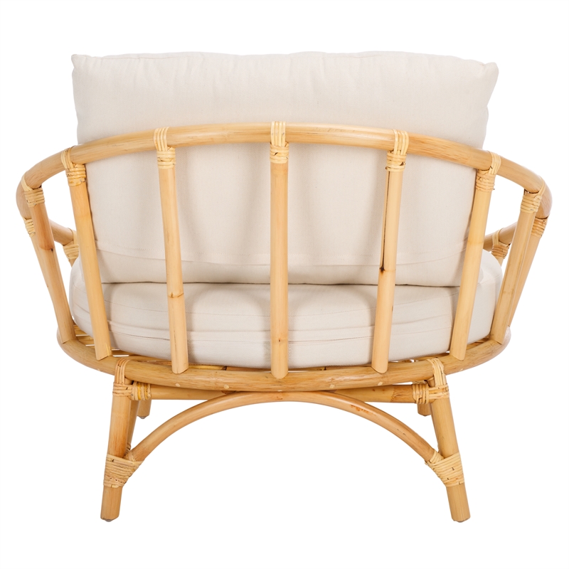 Safavieh Gwyneth Rattan Accent Chair with Cotton Cushion in White / Natural
