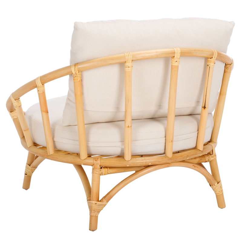 Safavieh Gwyneth Rattan Accent Chair with Cotton Cushion in White / Natural