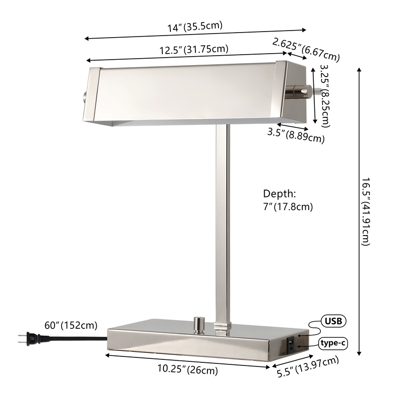 Safavieh Rylan Iron Table Lamp With USB Port in Nickel