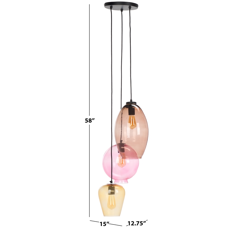Safavieh Keoni 3 Light Glass and Iron Pendant in Multi-Color/ Black