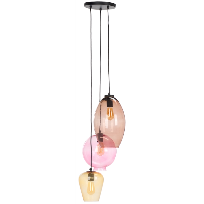 Safavieh Keoni 3 Light Glass and Iron Pendant in Multi-Color/ Black