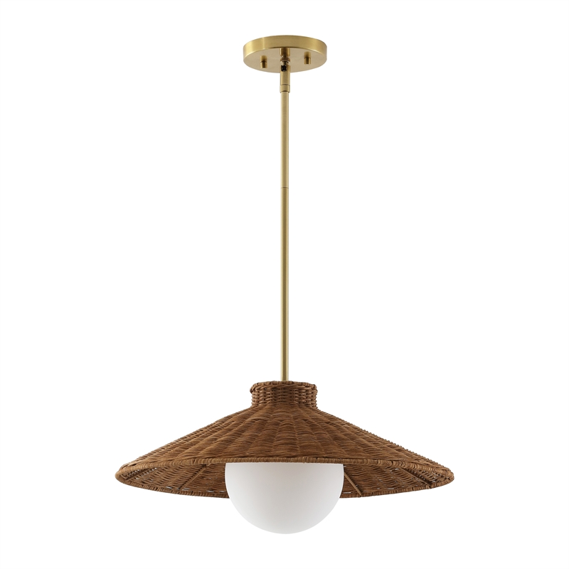 Safavieh Kalena Rattan and Metal Pendant in Natural / Brass