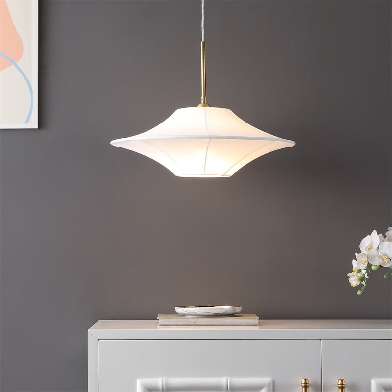 Safavieh Lanai Fabric and Metal Pendant in White / Brass