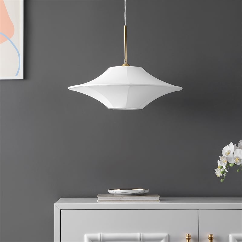 Safavieh Lanai Fabric and Metal Pendant in White / Brass