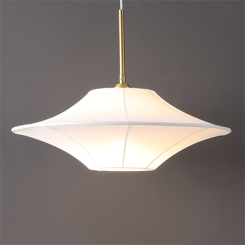 Safavieh Lanai Fabric and Metal Pendant in White / Brass