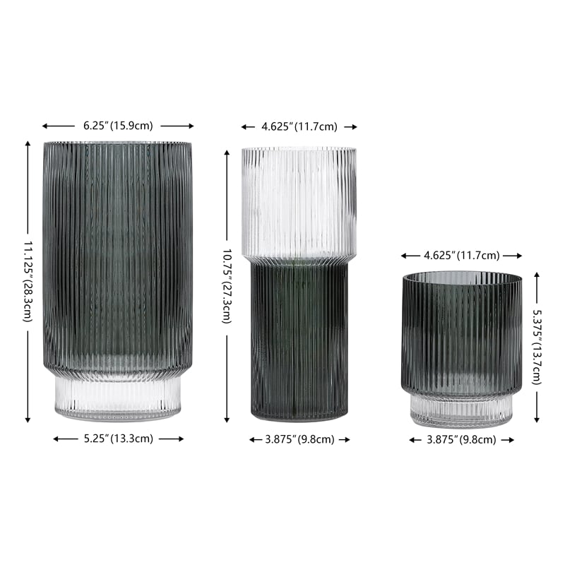 Safavieh Zinc Fluted Glass Vase Set 3 in Gray