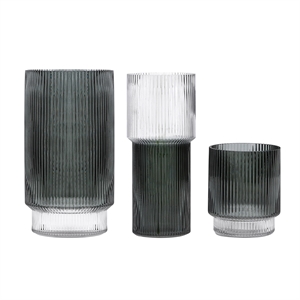 Safavieh Zinc Fluted Glass Vase Set 3 in Gray
