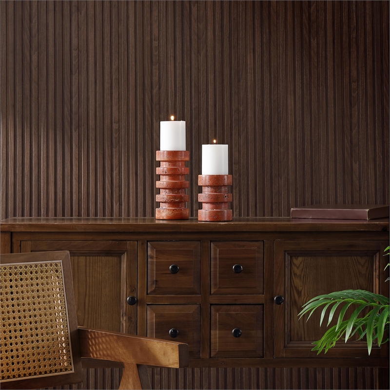Safavieh Capri Marble Candle Holder Set Of 2 in Orange/Rust