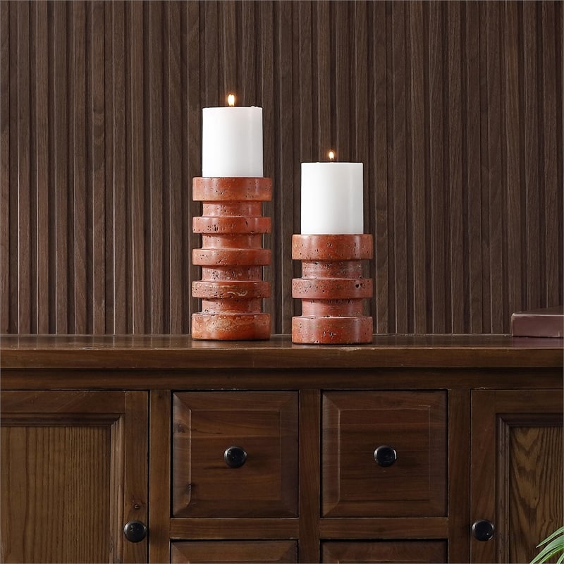 Safavieh Capri Marble Candle Holder Set Of 2 in Orange/Rust