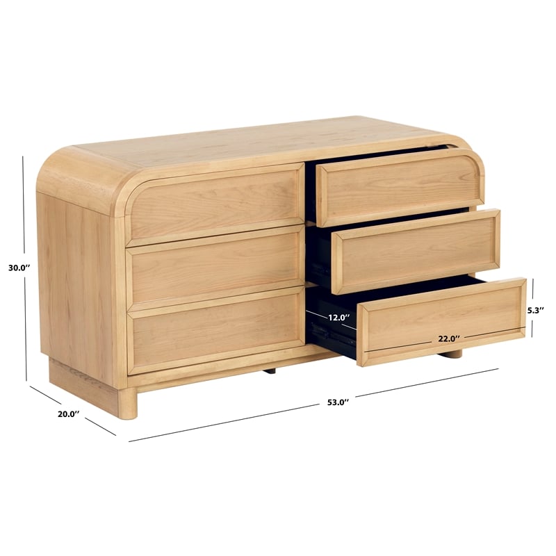 Safavieh Dinah 6 Drawer Wood Dresser in Natural