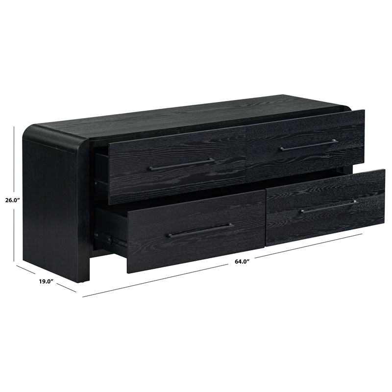 Safavieh Katrina Solid Wood 4 Drawer Dresser in Black