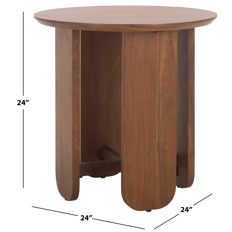 Safavieh Raybelina Round Wood and Iron Accent Table in Walnut