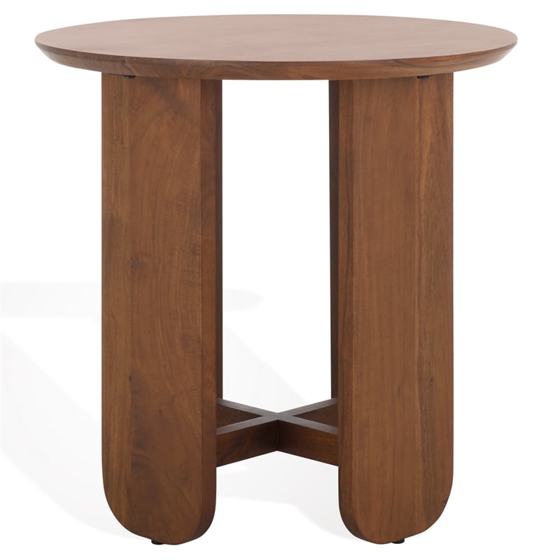 Safavieh Raybelina Round Wood and Iron Accent Table in Walnut