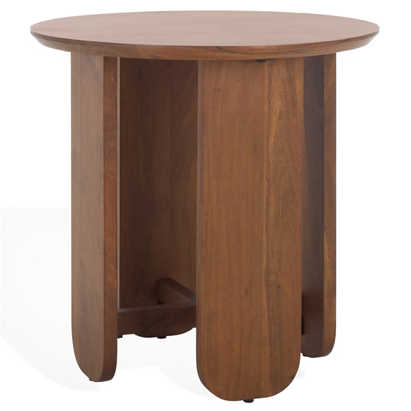 Safavieh Raybelina Round Wood and Iron Accent Table in Walnut