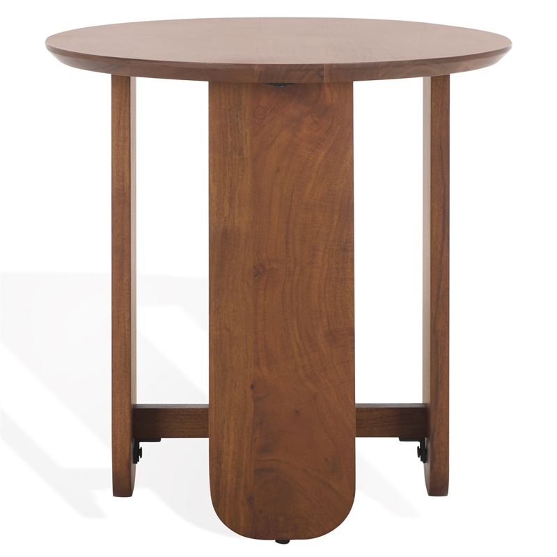Safavieh Raybelina Round Wood and Iron Accent Table in Walnut