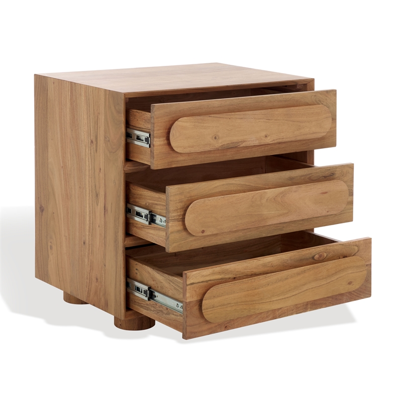 Safavieh Lesliette 3 Drawer Wood and Iron Nightstand in Natural