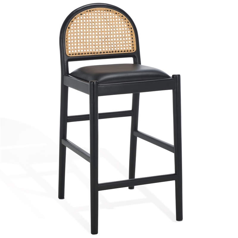 Safavieh Laylie Rattan And Leather Counter Stool in Black