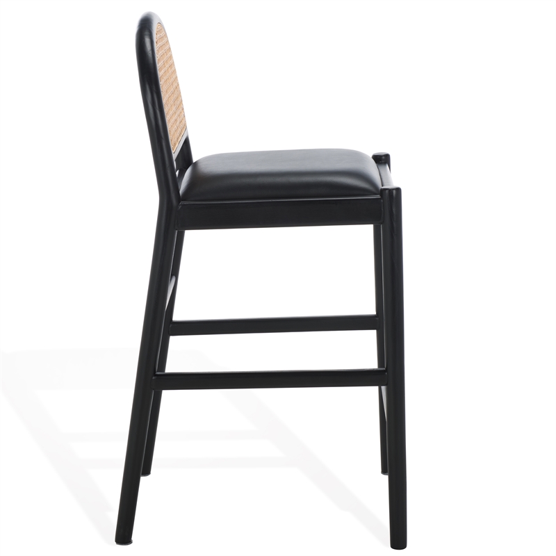 Safavieh Laylie Rattan And Leather Counter Stool in Black