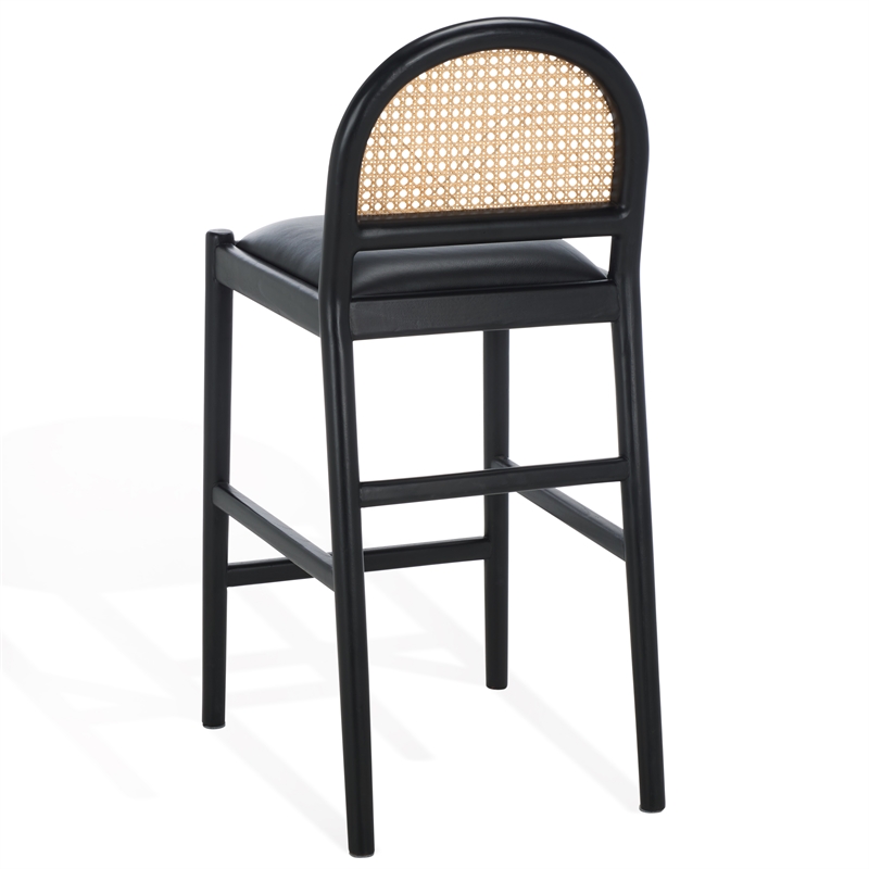Safavieh Laylie Rattan And Leather Counter Stool in Black