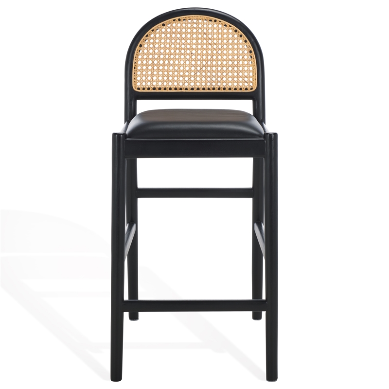 Safavieh Laylie Rattan And Leather Counter Stool in Black
