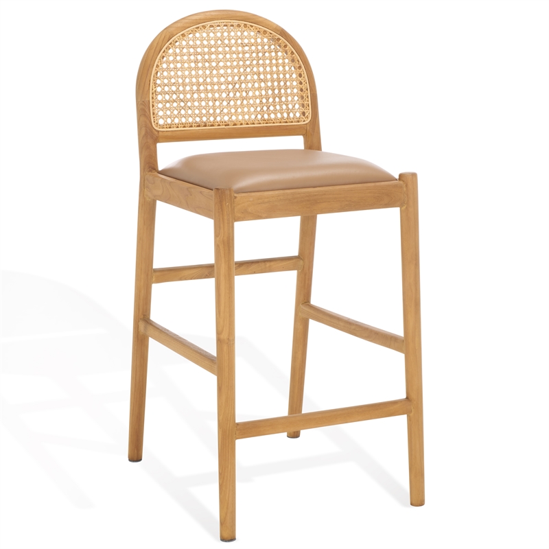 Safavieh Laylie Rattan And Leather Counter Stool in Brown / Natural
